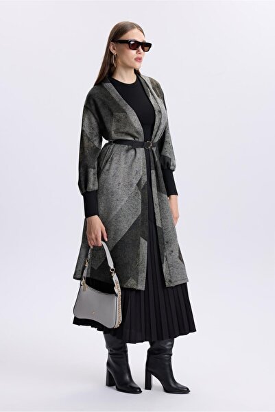 Zühre Patterned Belt Detail Cardigan Green 0007