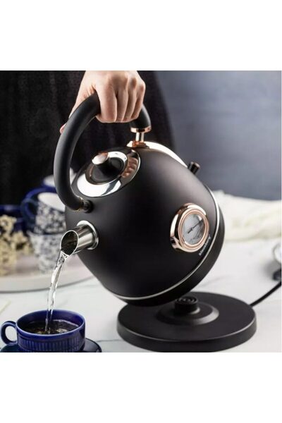 Kinghoff Ceainic, fierbator electric cu termometru, otel inoxidabil, negru/auriu roz 1,8 l, 1850-2200 W, Klau