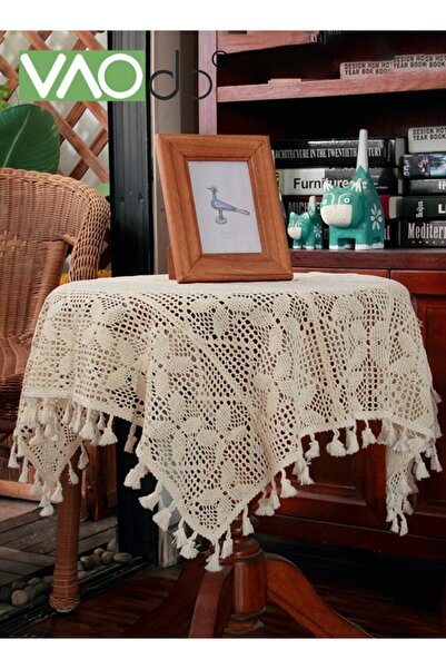 VAODO Rustic Style Tablecloth Crochet Butterfly Pattern Hollow Tassel Placema...