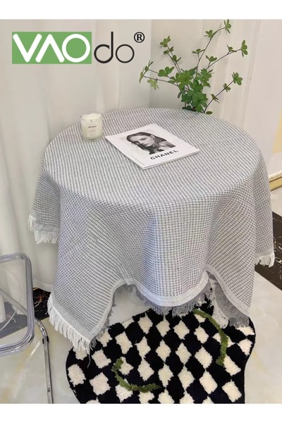 VAODO Square Tablecloth with Tassel Fringes, Waffle Weave Textured Table Cove...