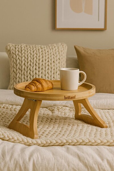 Brillant 1Brillant Round Foldable Bamboo Breakfast and Serving Tray – Overbed Tray-Presentation Tray