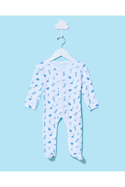 REDTAG Baby Blue And White Printed Sleepsuit Set (2 Piece)