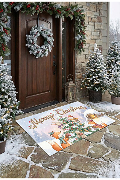 dekorasyonnoktam Yılbaşı Özel Kış Temalı Dijital Baskılı Kaymaz Mutfak ve Ban...