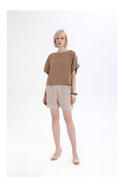 İpekçi Otantik Pure Linen Shorts with Side Slits Flax