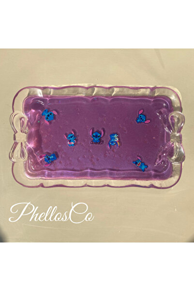 Phellos Stitch Model, Ribbon Detailed, Purple Mini Cup Tray, Jewelry Organizer, Decorative Tray