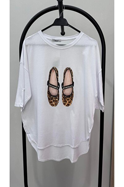 Koza Butik Women's Plus Size Stone Embroidered Print Pattern Oval Cut T-Shirt 1927-25