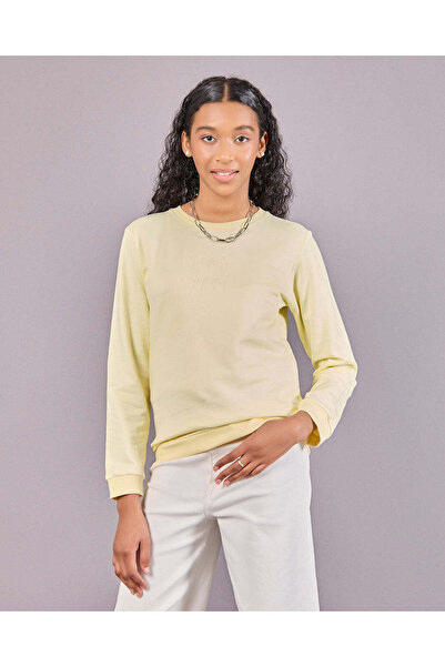 REDTAG Senior Girls Yellow Embroidered Sweatshirt