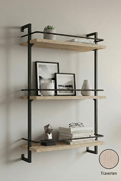 Euromob 60x20 cm, Korkuluklu, 3 Raflı Duvar Rafı | Kitaplık & Mutfak, Banyo, ...