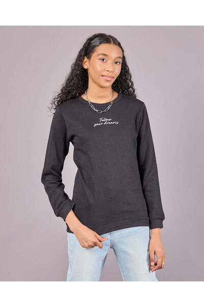 REDTAG سويت شيرت أسود مطبوع للفتيات الكبيرات