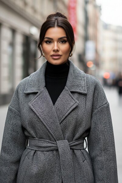 Mossta Winter Long Belted Coat – Black Soft Textured