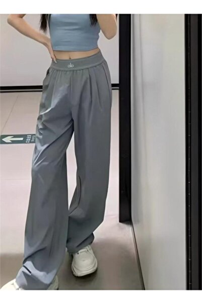 Alo 30 inches Women Casual Wide Leg Pants - Straight Sweatpants (Grey）