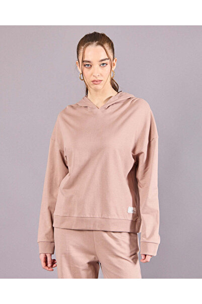 REDTAG سويت شيرت نسائي بغطاء رأس بلون بيج سادة