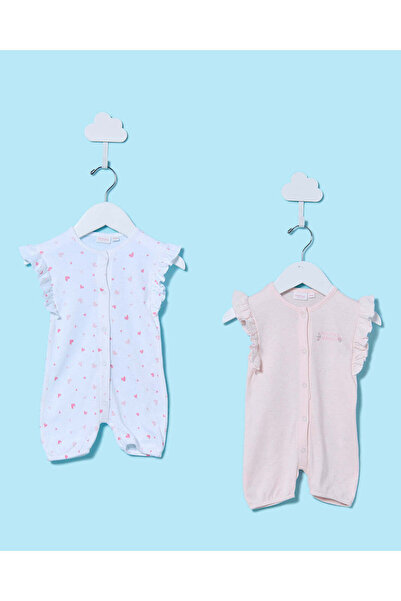 REDTAG Baby Pink And White Printed Romper Set (2 Piece)