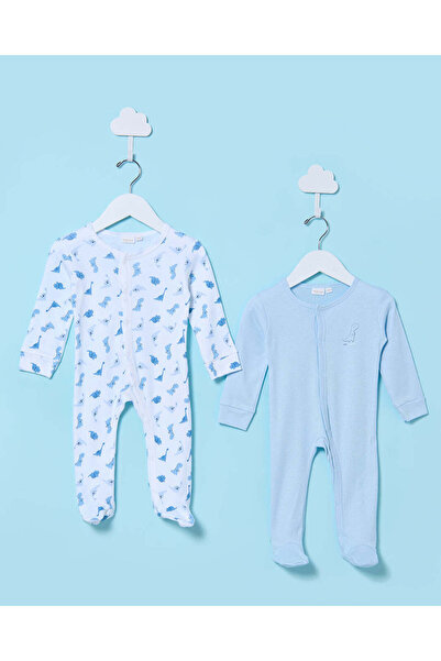 REDTAG Baby Blue And White Printed Sleepsuit Set (2 Piece)