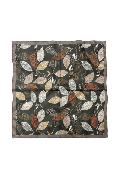 Sultan İpek Yaprak Desenli Fular / Bandana 70x70cm