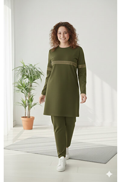 CNG MODA Women's Crew Neck Glitter Stripe Hijab Tracksuit Set