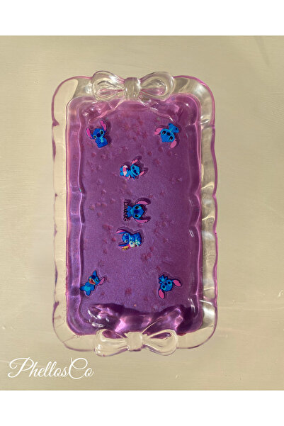 Phellos Stitch Model, Ribbon Detailed, Purple Mini Cup Tray, Jewelry Organizer, Decorative Tray