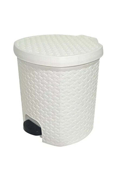 dealshopromania Rattan pedal bin, white, 5 liters
