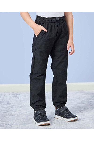 REDTAG Boys Black Plain Jogger Trousers