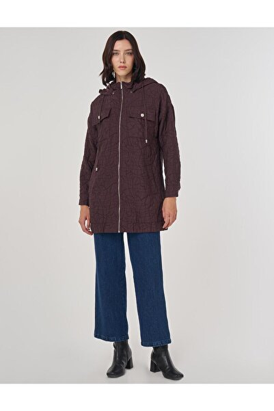 Zühre Kayra Shiny Buttoned Quilted Cap Dark Burgundy 74011A