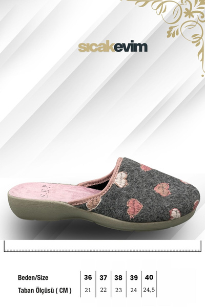 sermoda Γυναικείες παντόφλες εσωτερικού χώρου – Παντόφλες εσωτερικού χώρου με ελαφριά σόλα που κρατά ζεστό, γκρι καρδιά