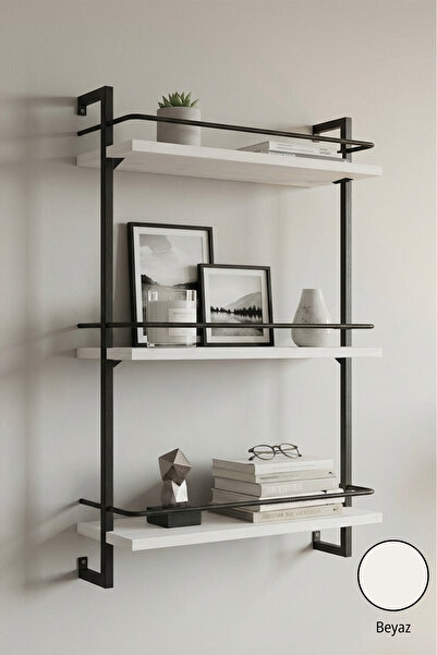 Euromob 60x20 cm, Korkuluklu, 3 Raflı Duvar Rafı | Kitaplık & Mutfak, Banyo, ...