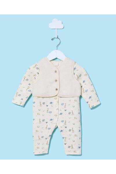 REDTAG طقم نوم مطبوع عليه زهور باللون البيج للأطفال (قطعتين)