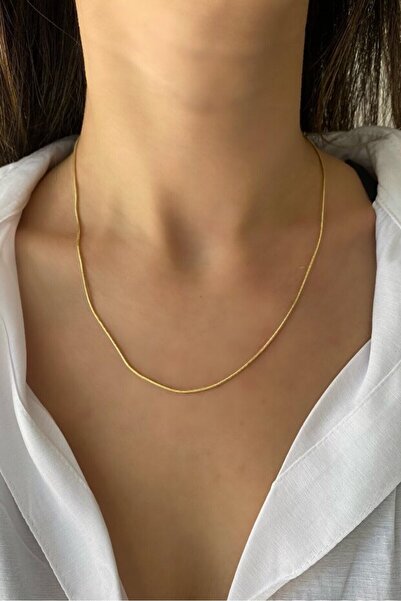 Si moda Unisex İnce Model Paslanmaz Çelik Yılan Zincir Gold Kolye