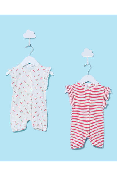 REDTAG Baby Fuchsia And White Printed Romper Set (2 Piece)