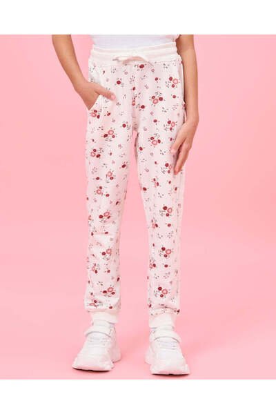 REDTAG Girls White Allover Printed Basic Track Pants