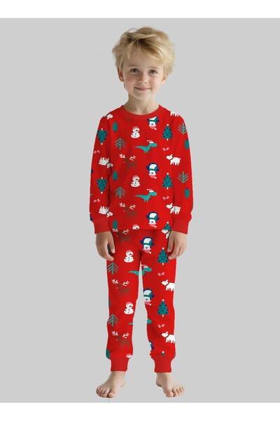 zahider 100% Cotton Boys and Girls Unisex Model Christmas Themed Pajama Set