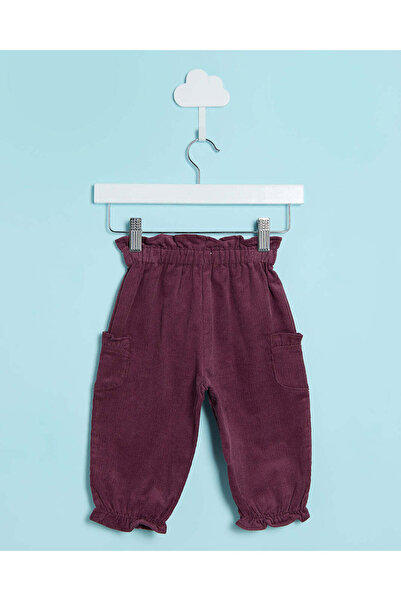 REDTAG Infant Girls Burgundy Ribbed Trousers