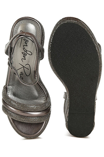 london Rag Women Rhinestone Studded Wedge Sandals in Pewter