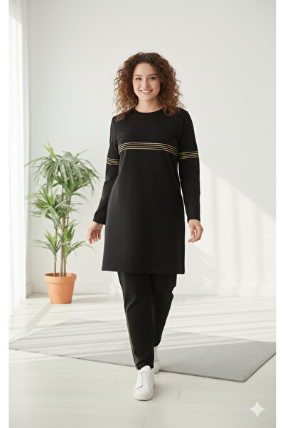 CNG MODA Γυναικείο Σετ Φόρμας Τζόκινγκ με λάμψη με λωρίδες και λαιμόκοψη