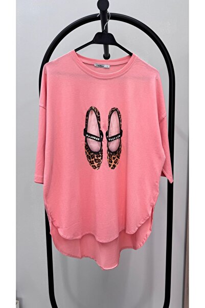 Koza Butik Women's Plus Size Stone Embroidered Print Pattern Oval Cut T-Shirt 1927-25