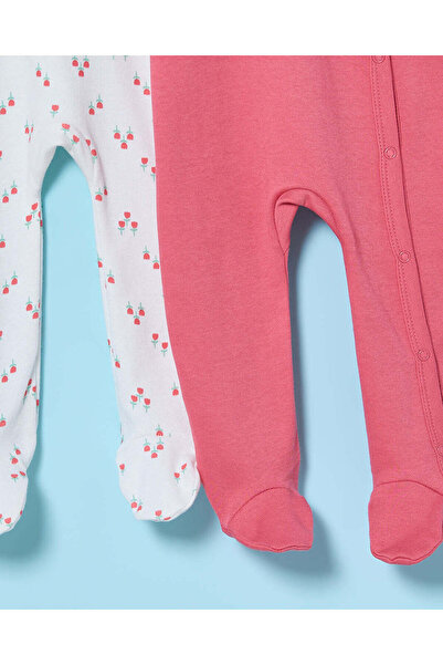 REDTAG Baby Fuchsia And White Printed Sleepsuit Set (2 Piece)
