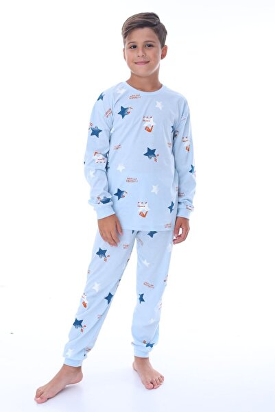 İsobel Kids Set de pijamale cu mâneci lungi din țesătură interlock de culoare albastră pentru băiat