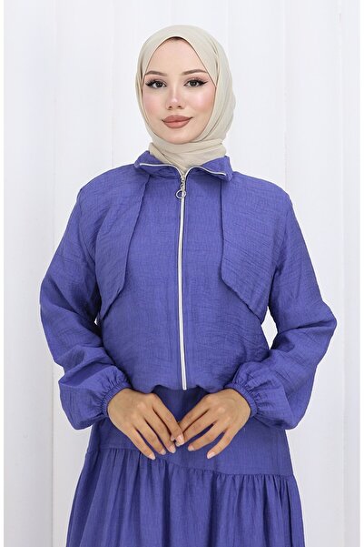 sefamerve Double Suit with Elastic Sleeves and Zipper 0129-21 Purple