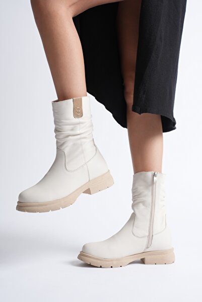 ANALİN SHOES Γυναικείες μπότες από γνήσιο δέρμα με επένδυση από γούνα - Κρεμ