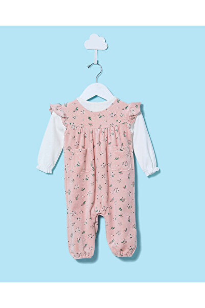 REDTAG طقم دانجري مخملي وردي فاتح (قطعتين)