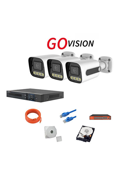 Go Vision 3'lü 5MP 4K Ultra HD IP Güvenlik Kamera Seti (Gece Görüşlü, Dış Mek...