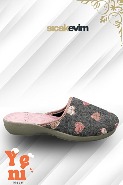 sermoda Γυναικείες παντόφλες εσωτερικού χώρου – Παντόφλες εσωτερικού χώρου με ελαφριά σόλα που κρατά ζεστό, γκρι καρδιά