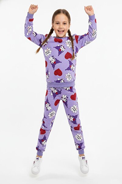 NEWKİDS Heart and Figure Patterned 2 Thread Cotton m Transitional Girl's Pajama Set