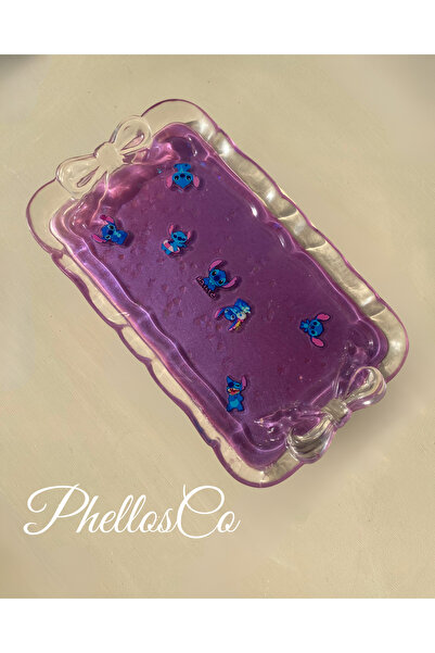 Phellos Stitch Model, Ribbon Detailed, Purple Mini Cup Tray, Jewelry Organizer, Decorative Tray
