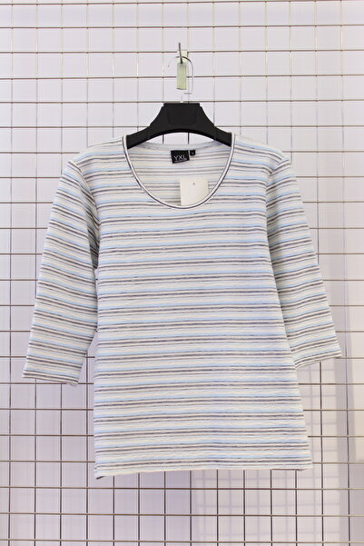 YXL COLLECTION Bluză pentru mamă, cu mâneci trei sferturi, din țesătură piqué, cu dungi, mărime mare