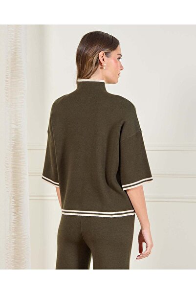 REDTAG Women Olive Knitted High Neck Sweater