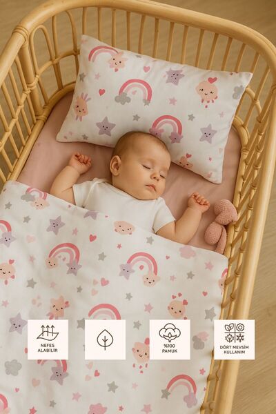 Sevza Kids %100 Pamuk 3'lü Set Bebek Nevresim Seti - Yorgan ve Yastık Kılıfı,...