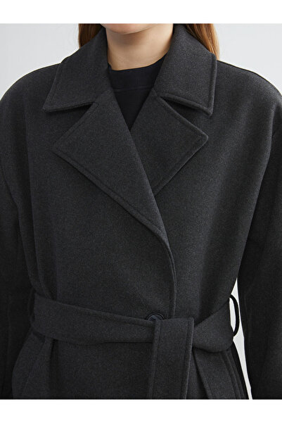 LC Waikiki Classic Anthracite Double-Breasted Collar Women's Cashmere Coat