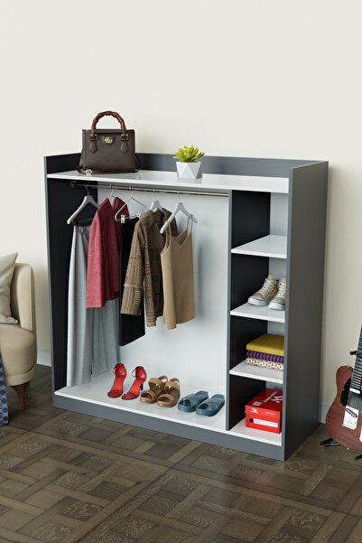 Hediyeler Kapında 4 Rafli Mini Gardırop askılıklı Vestiyer Çok Amaçlı Kapaksı...