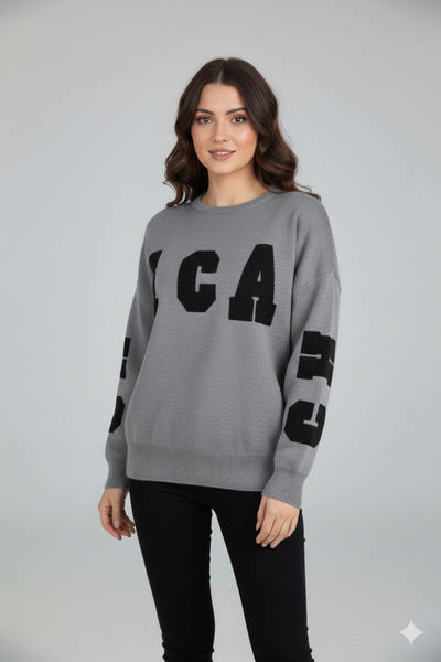 trendalisse Women's Crew Neck Embroidered Knit Sweater